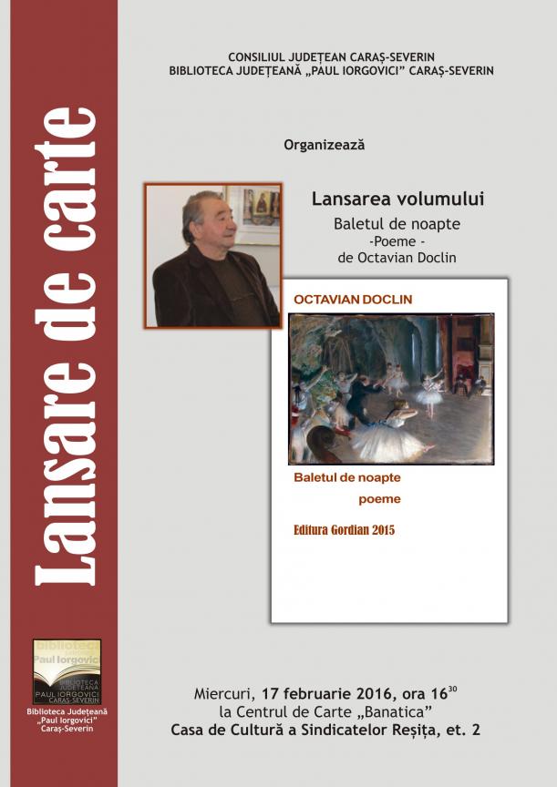 Lansarea volumului “Baletul de noapte” – Poeme – de Octavian Doclin